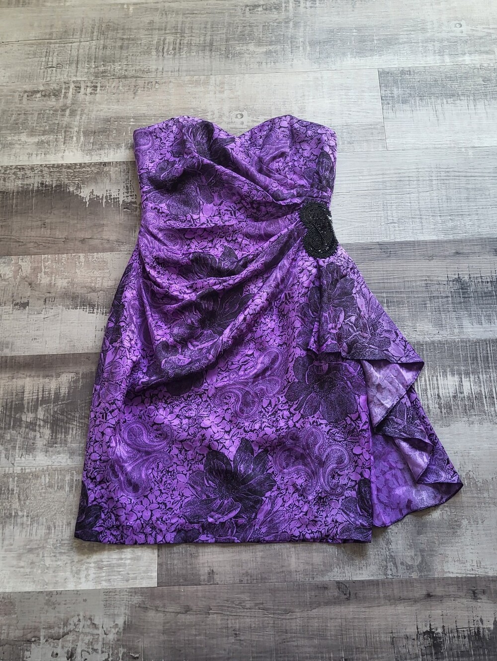 Silk Studio Y2K 100% Silk Strapless Dress Purple Floral Paisley Size 4 Fairy